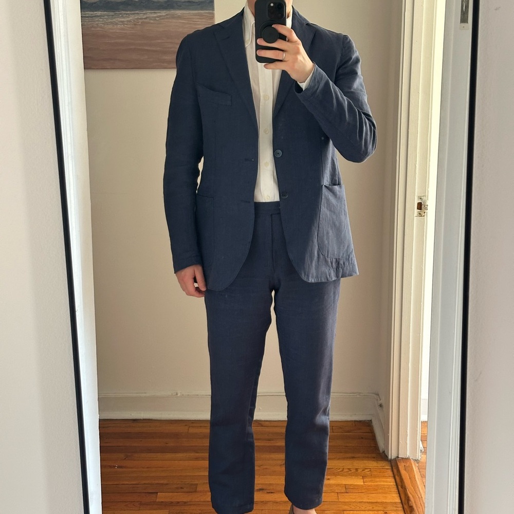 Blue linen Italian suit (incl. trousers), 46